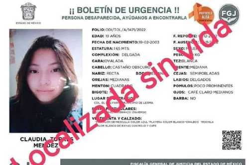 Localizan sin vida a Claudia Torres desapaecida en Lerma